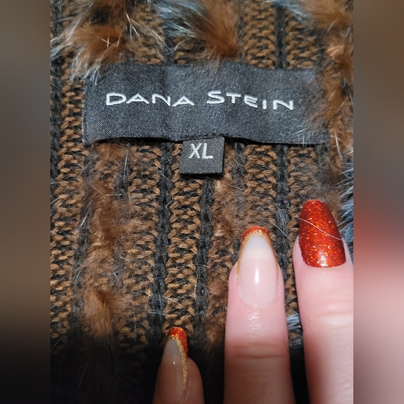 Vintage Dana Stein Collared Blue Brown Rabbit Racoon Fur Vest Coat Size XL - Picture 13 of 15